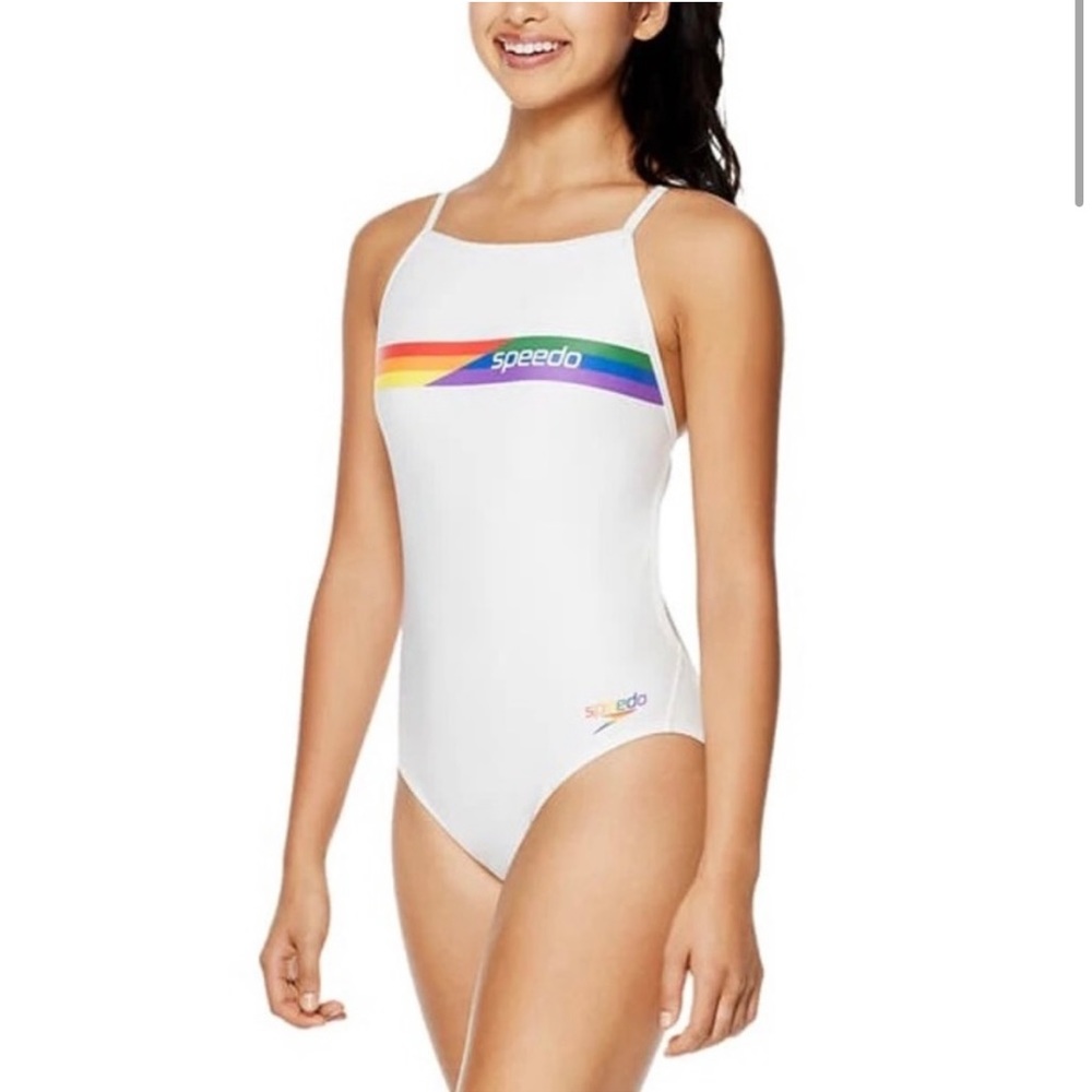 🌈 NEW (w/tags!) Speedo Pride Graphic One Back One Piece Swimsuit Size 36 / L
